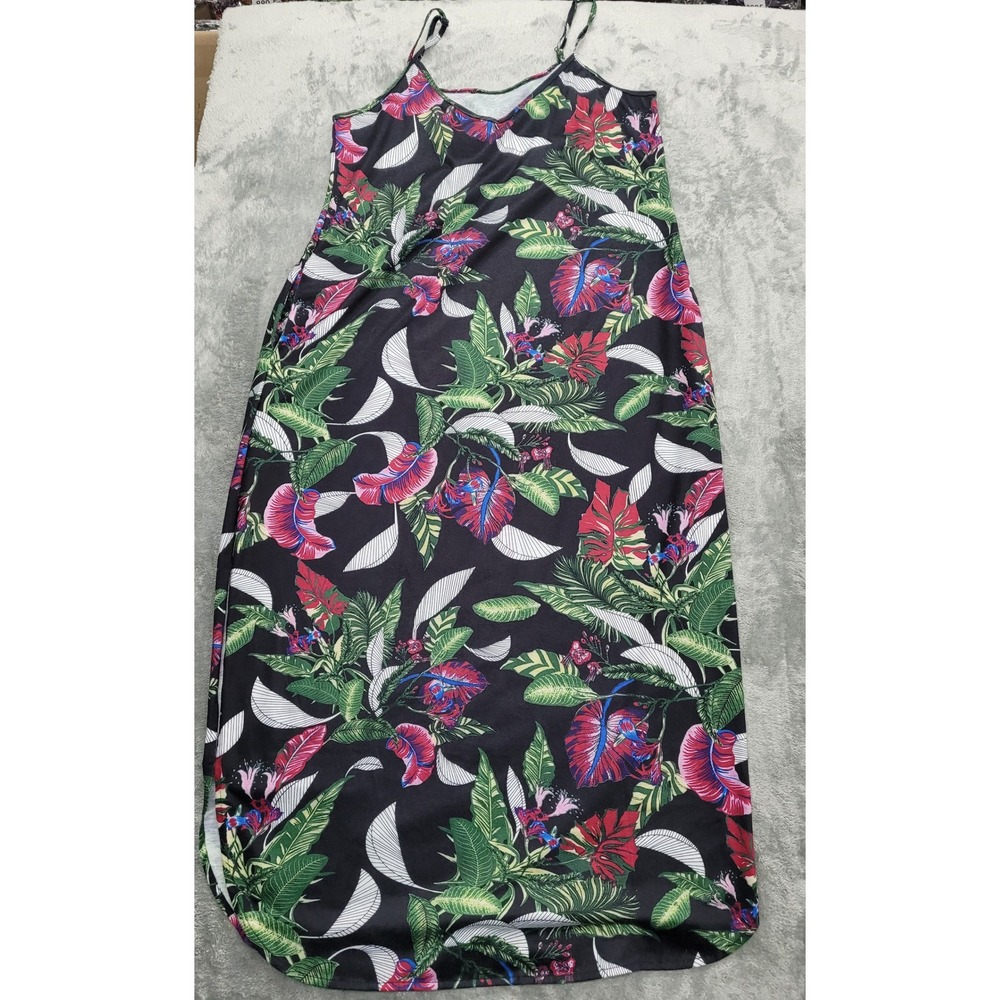 Unbranded Maxi Dress Women Medium Black Tropical Floral  Adjustable Straps